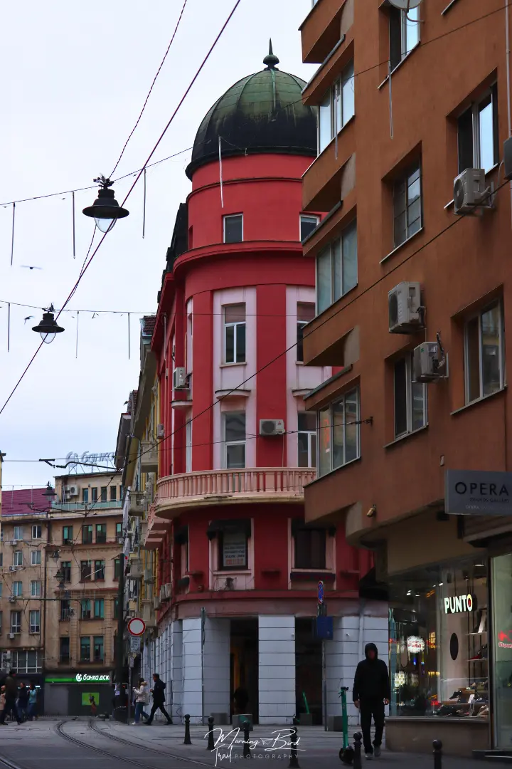 city center red buildings in sofia