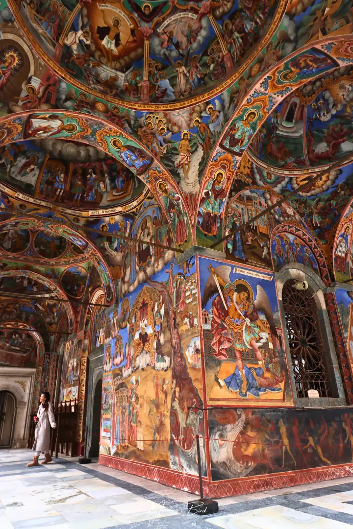 beautiful wall paintings in Rila monastery in Bulgaria