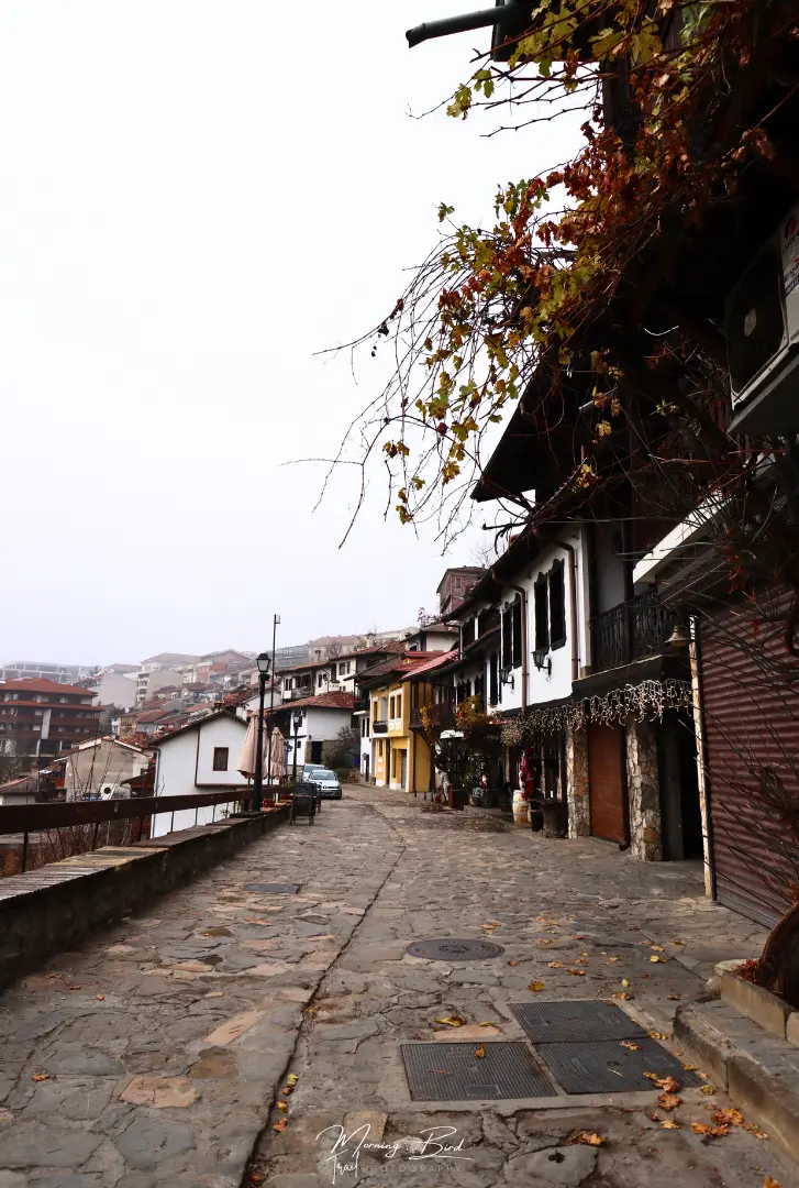 Gurko Street with white bulgarian houses in the hills of Veliko Tarnovo city centre
