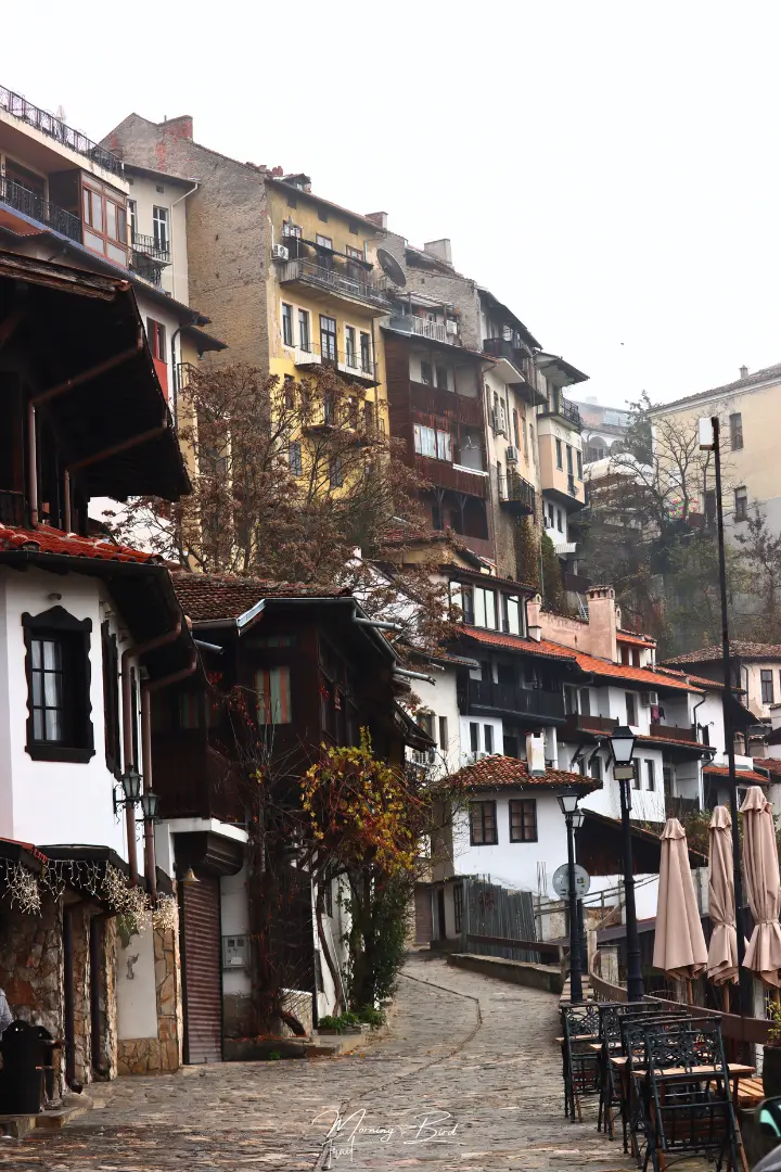 Gurko Street with white bulgarian houses in the hills of Veliko Tarnovo city center