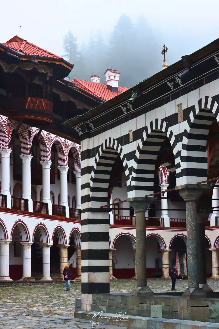 Rila monastery outside courtyard in Bulgaria